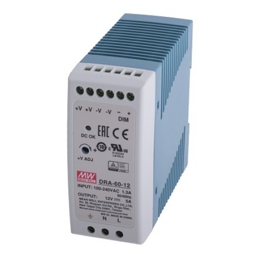 MEAN WELL DRA-60-12, Power supply switching for DIN rail