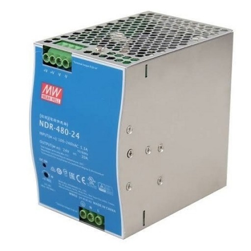 Mean Well NDR-480-24, NDR-480 Series 480 W Single Output 24 V PFC DIN Rail Power Supply