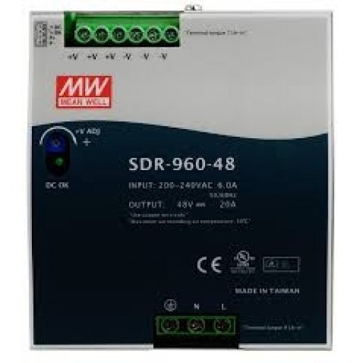 Mean Well SDR-960-48, 48V, 20A, 960W Single Output Industrial DIN Rail with PFC Function Power Supply