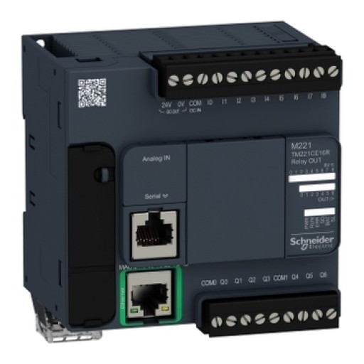 Schneider TM221CE16R, logic controller, Modicon M221, 16 IO, 9 DI, 7 DO, relay, Ethernet