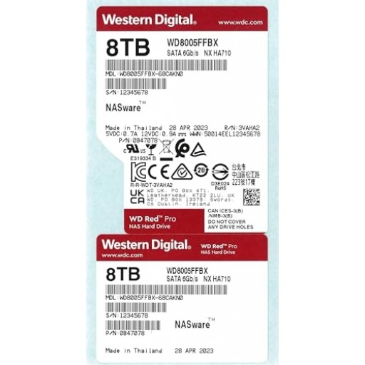 Western Digital WD8005FFBX, 8TB WD Red Pro NAS Internal Hard Drive HDD - 7200 RPM, SATA 6 Gb/s, CMR, 256 MB Cache, 3.5" 